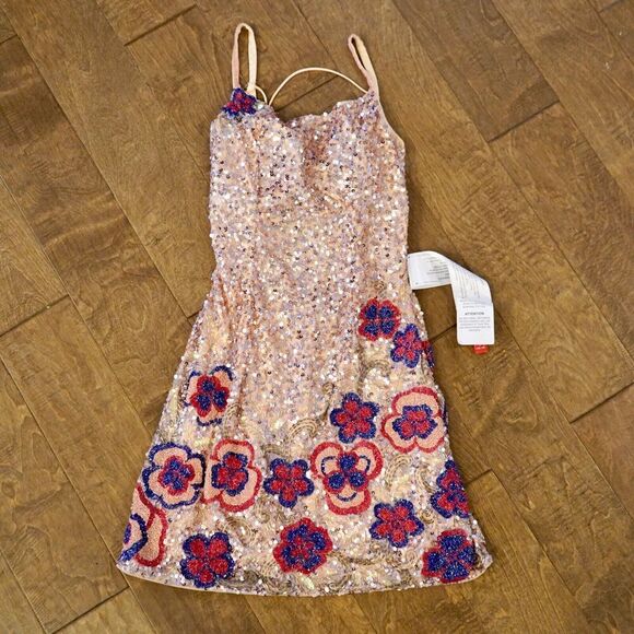 MAC DUGGAL Floral Sequin Cocktail Dress Style 5250 Size 4 - Picture 6 of 11